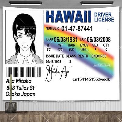 Asa Mitaka ID Flag Hawaii Driver License Wall Hanging Tapestry Funny Anime Tapestries Aesthetic Room Decoration Art Posters