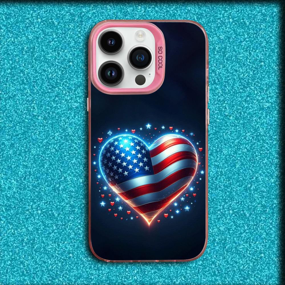 America USA Flag Phone Case For iPhone 16,15,14,13,12,11,Mini,Pro,MAX Pink Matte Silicone Cover