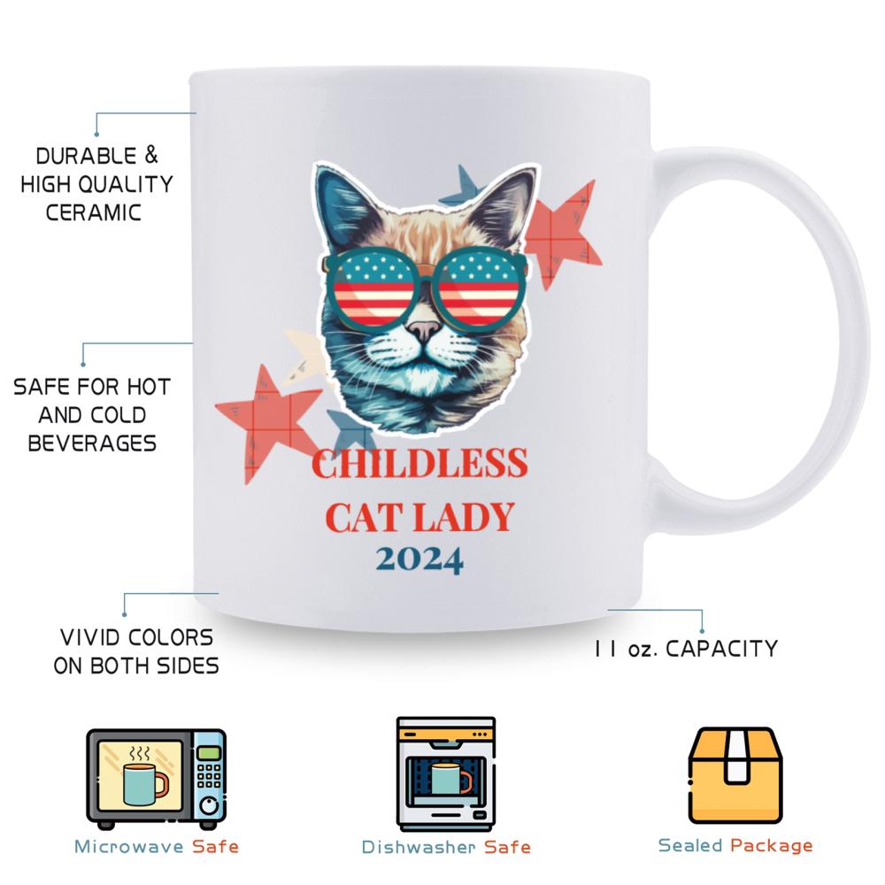2 pcs, 3A grade, 11 oz, 330 ml Coffee cup, Childless Cat Lady mug Ceramic, Decoration Birthday Halloween Christmas and New Year