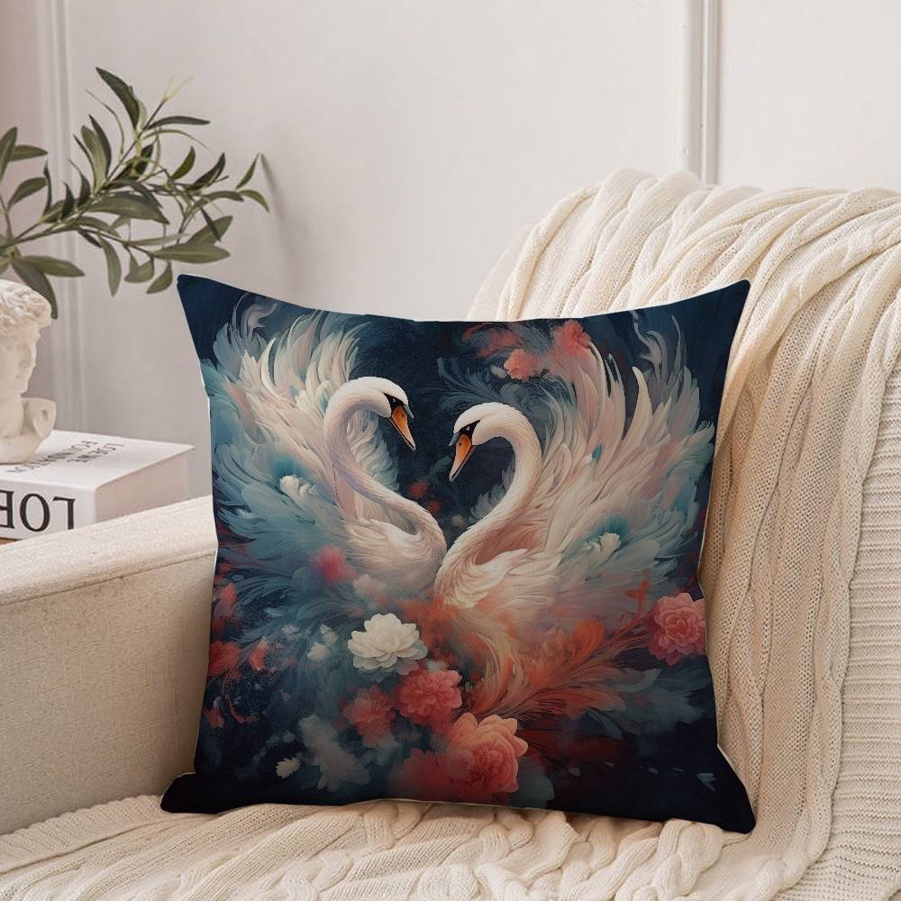 Elegant Swan Floral Pillow Case Home Decor Throw For Sofa Bed Car Room Decor Gift Idea