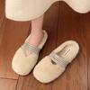 [Fanfuna] Rhinestone fluffy half-slippers women's autumn and winter outer wear advanced velvet 2025 new cotton slippers