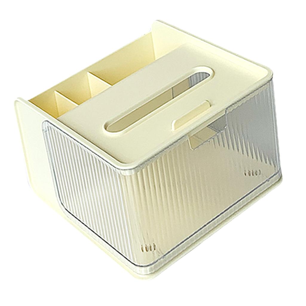 Multifunctional Tissue Box Multi Compartment Facial Tissue Organizer with Phone Mount for Bathroom Kitchen Cream Color