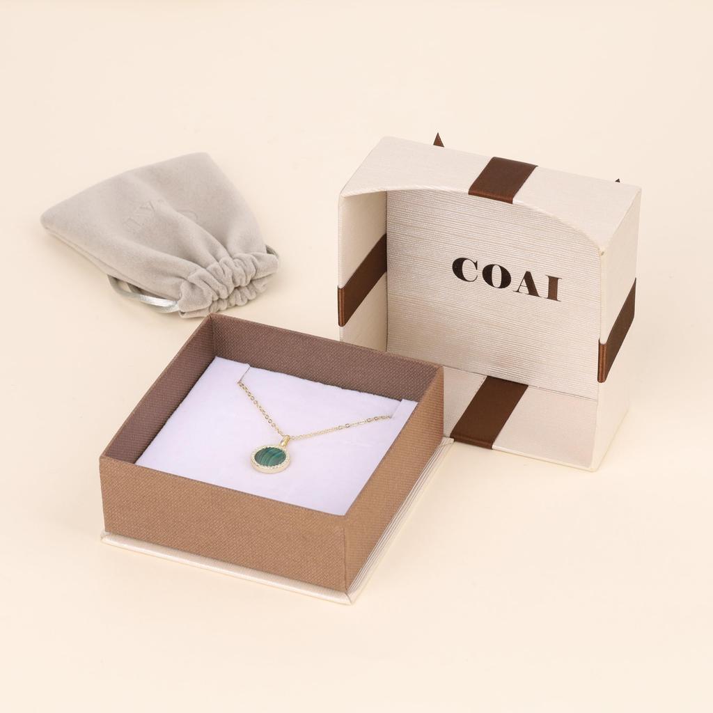 [KOAI] Zirconia Bead Malachite Healing Power Stone Necklace for Women