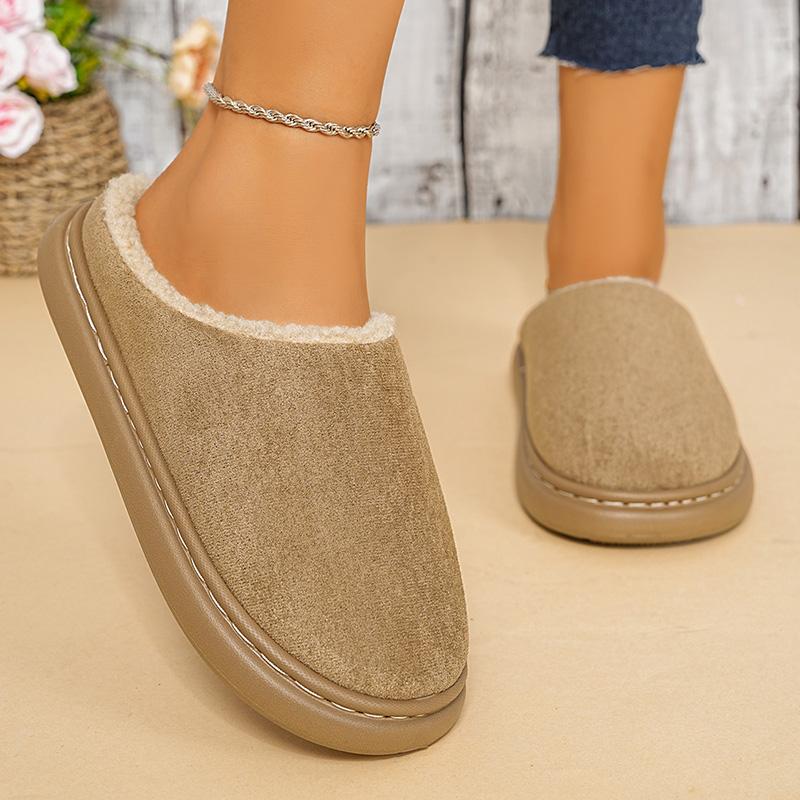 Fashion Faux Suede Platform Slippers Women Comfortable Lightweight Soft Sole Cotton Slippers Woman 2025 Non Slip Warm Home Slides Shoes