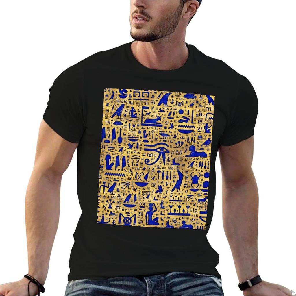 Egyptian Hieroglyphic Lapis Lazuli and Gold TShirt Funny T Shirts Unisex T Shirts with Prints TShirt