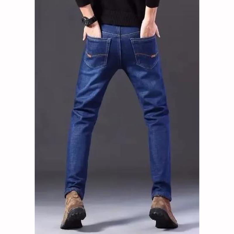 Herr Höst Vinter Jeans Fleecefodrade Förtjockade Raka Ben Lös Passform Kalla Utomhuskläder
