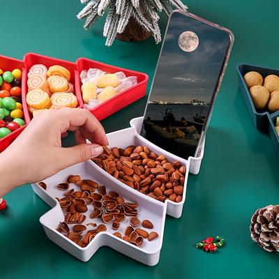 Weihnachten Kreativ Weihnachtsbaumform Süßigkeiten Snacks Nüsse Trockenfrüchte Plastikteller Snackschalen Schüssel Frühstückstablett