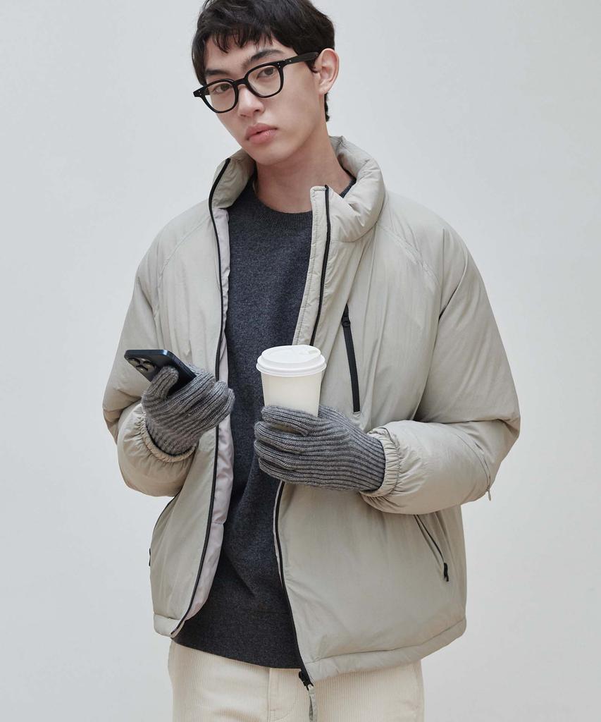 Plac Curved Zipper Short Puffer Beige