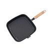 Cast Iron Square Steak Frying Pan with Wooden Handle