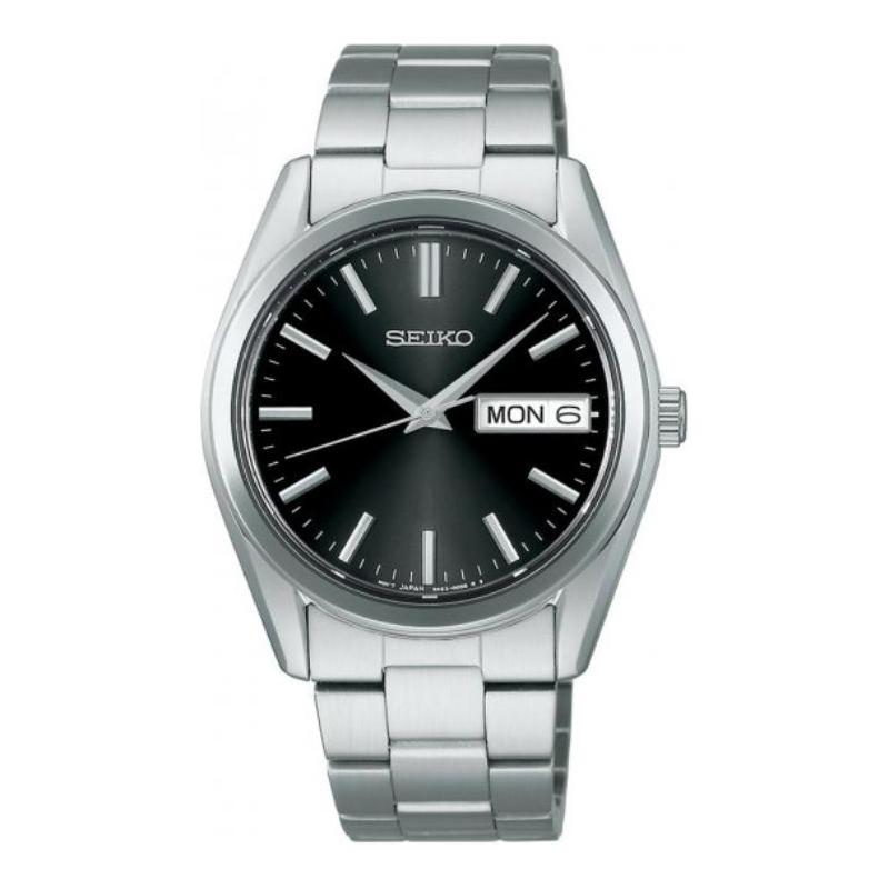 

SEIKO , waterproof 100 meters, Quartz, Steel Strap, , same style for men and women, black dial SBTH011