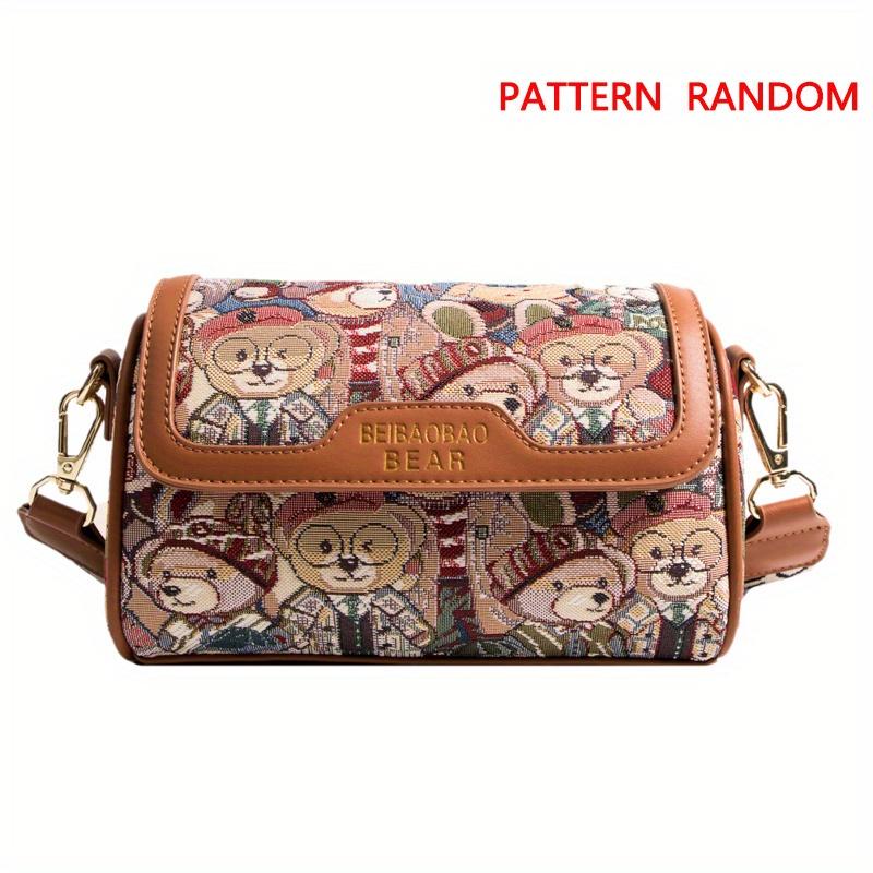 Your favorite bag Kleine schoudertas van beer-jacquard, cartoon klepcilindertas, brede schoudertas voor dames (8,66*5,51*4,33) Duim