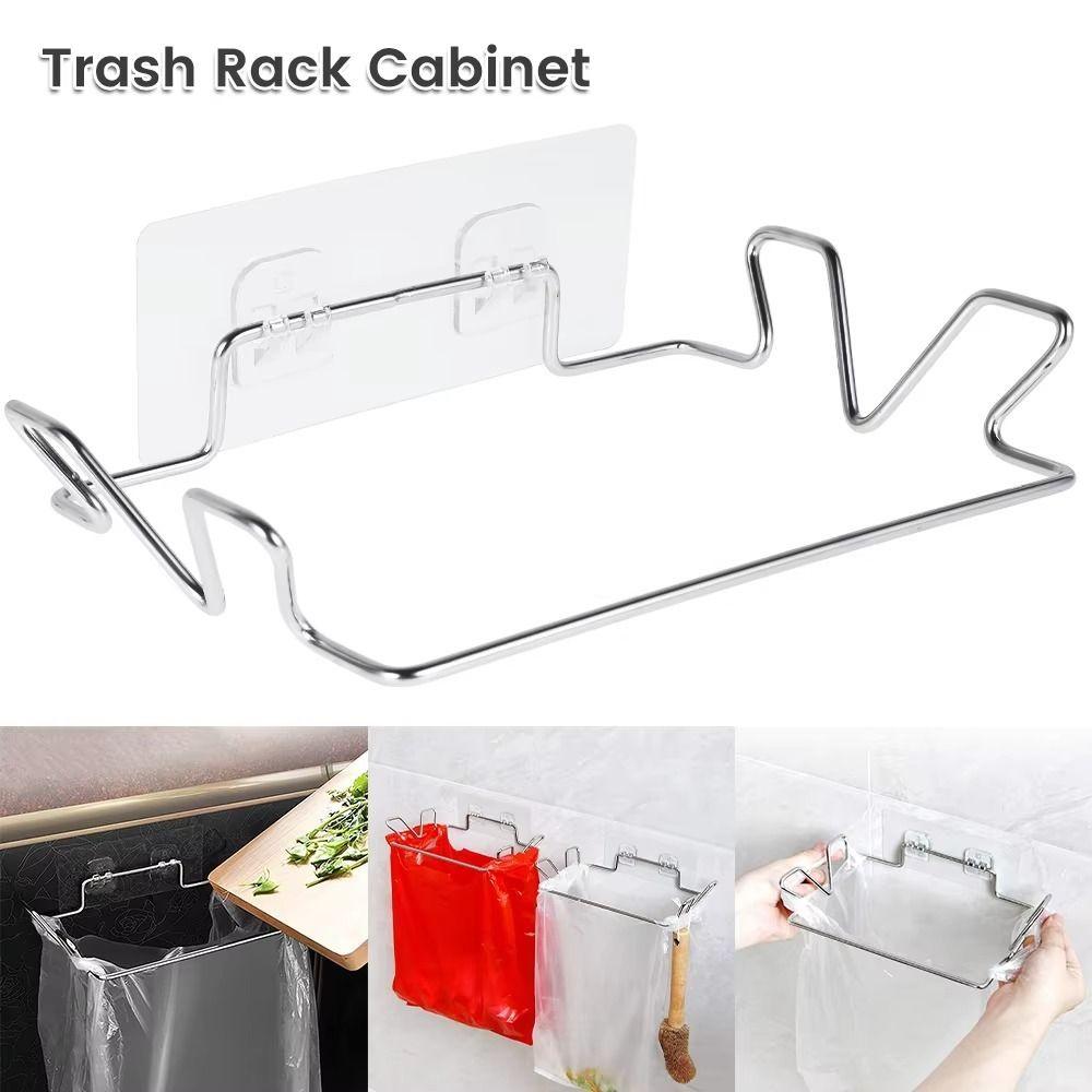 Adhesive Mount Garbage Bags Storage Holder Stainless Steel Hanging Garbage Bags Rack  Laundry Room