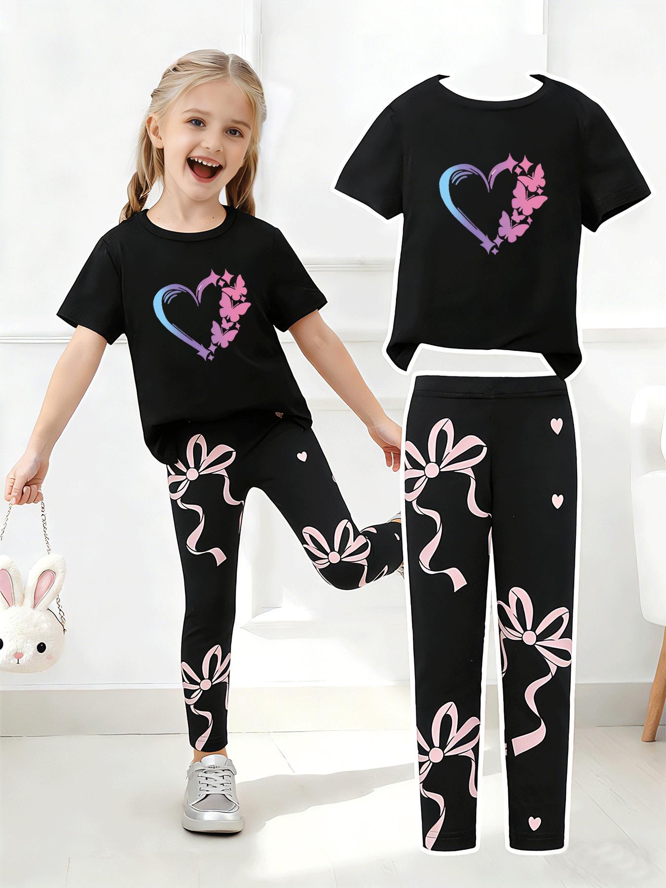

Summer New Girls Casual Short-Sleeve Long Pants Set with European and American Print 6Y
