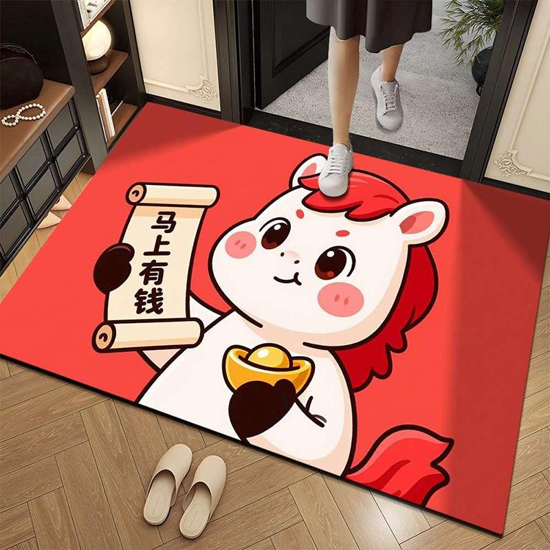 Year Of The Horse  Velvet Floor Mat Decorative Blanket Home Entryway Foot Mat Water-Absorbent Anti-Fall Door Mat
