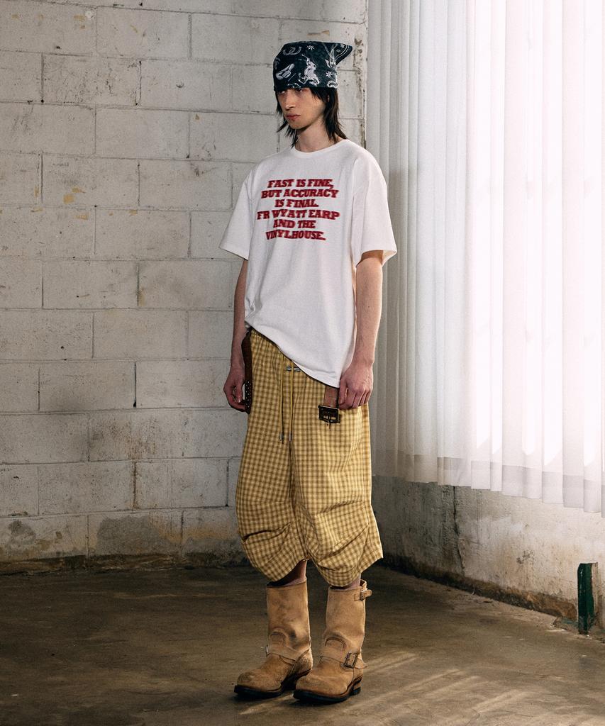 THEVINYLHOUSE Three-Quarter Check Pants Yellow