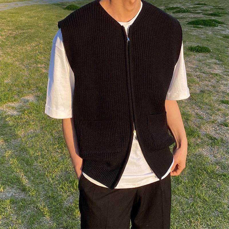 

Men s Autumn College-Style Loose Japanese Sweater Vest with Zipper M