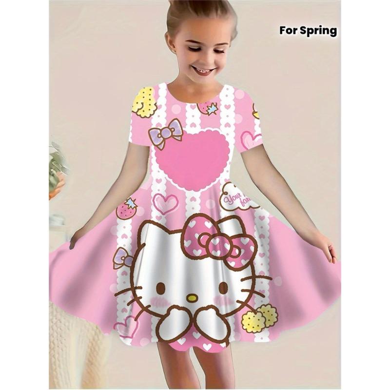 Fashion Girls' Princess Dress with 3D Wolf Print - Flared Summer Party Outfit, Durable Material