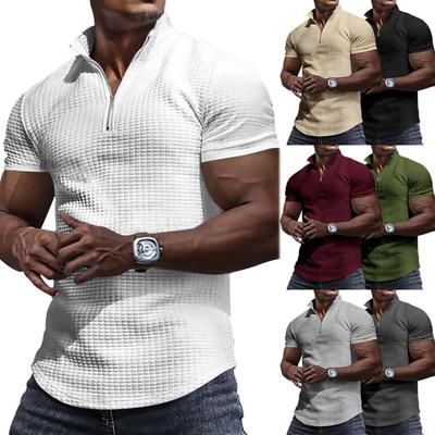 Modisches Herren-Poloshirt, T-Shirt für Herren, kurzärmelig, einfarbig, mit Reißverschluss, kleines Quadrat, atmungsaktiv, für den Sommer, lässige Oberteile