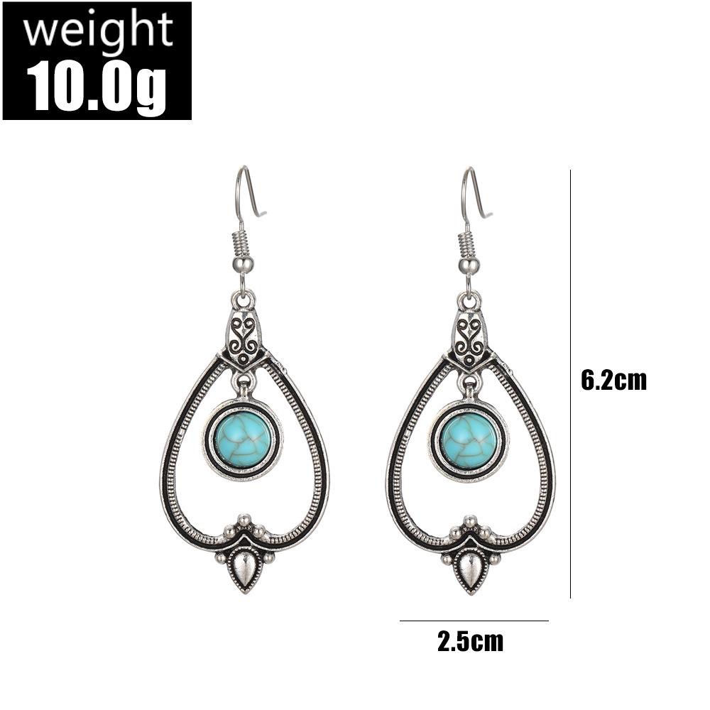 Personalized Earrings Retro Bohemian Peach Heart Hollow Round Turquoise Earrings Earrings