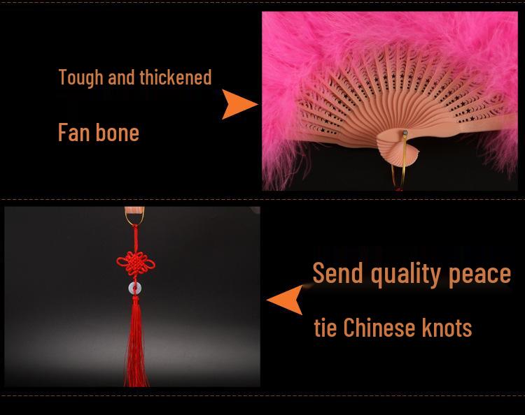 Ancient Style Qipao Feather Folding Fan for Dance and Photography