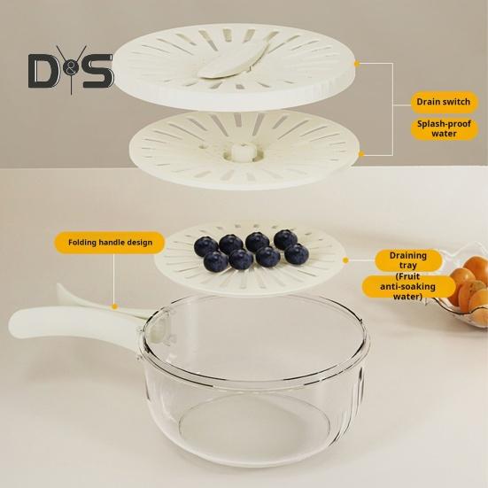 Multi Functional Food Drainage Basket with Foldable Handle Food Grade BPA Free Stackable Fruits Vegetables Storage Basket with Lid