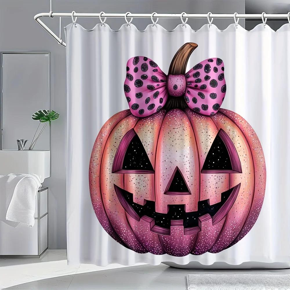

1Pc Halloween Pumpkin Print Shower Curtain Bathroom Curtain With 12Pcs Free Hooks, Bathroom Home Decoration 180X200Cm W60H190(CM)-1 Pcs