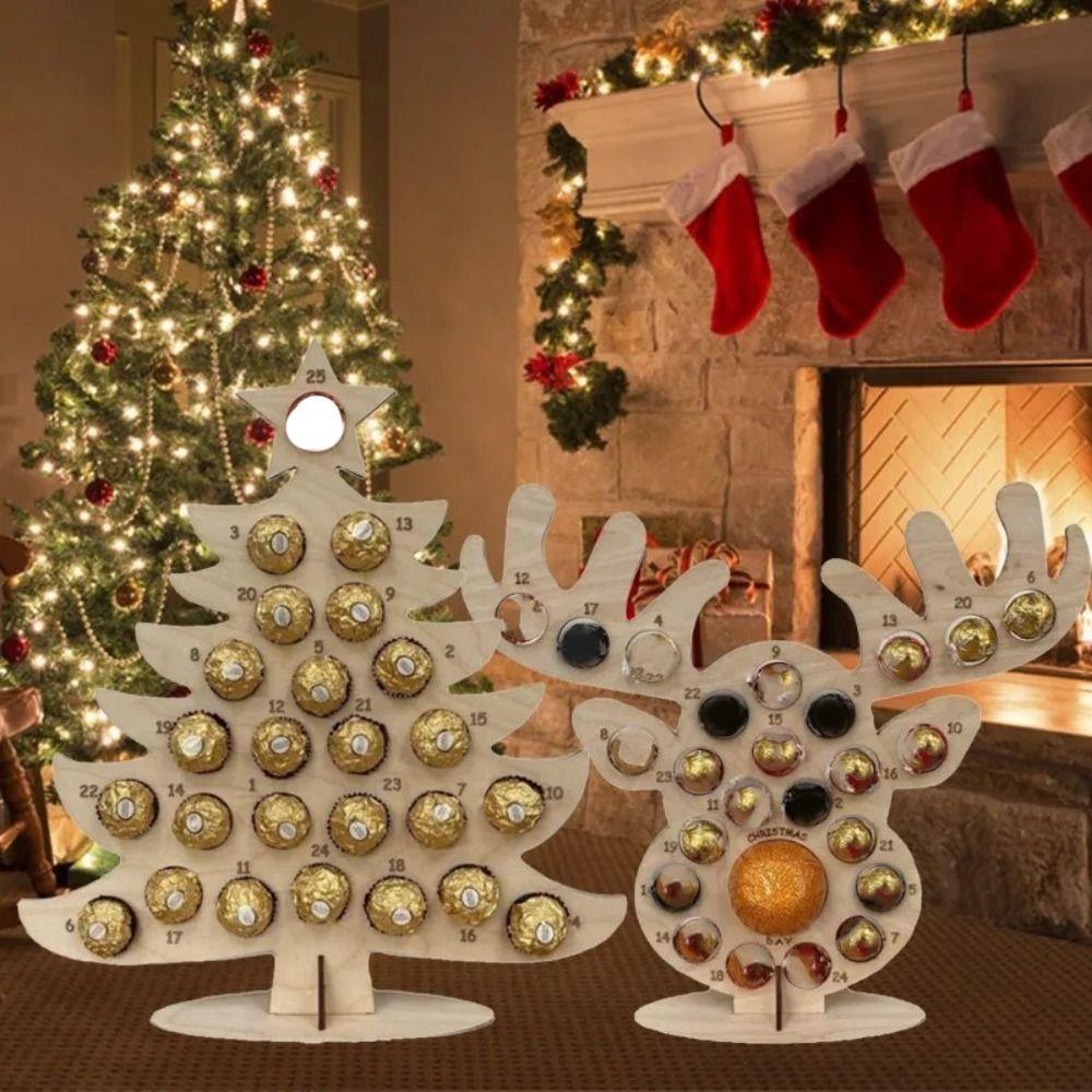 Xmas Tree/Elk Shaped Christmas Elk Chocolate Stand Hollow Wooden Chocolate Candy Stand  Home