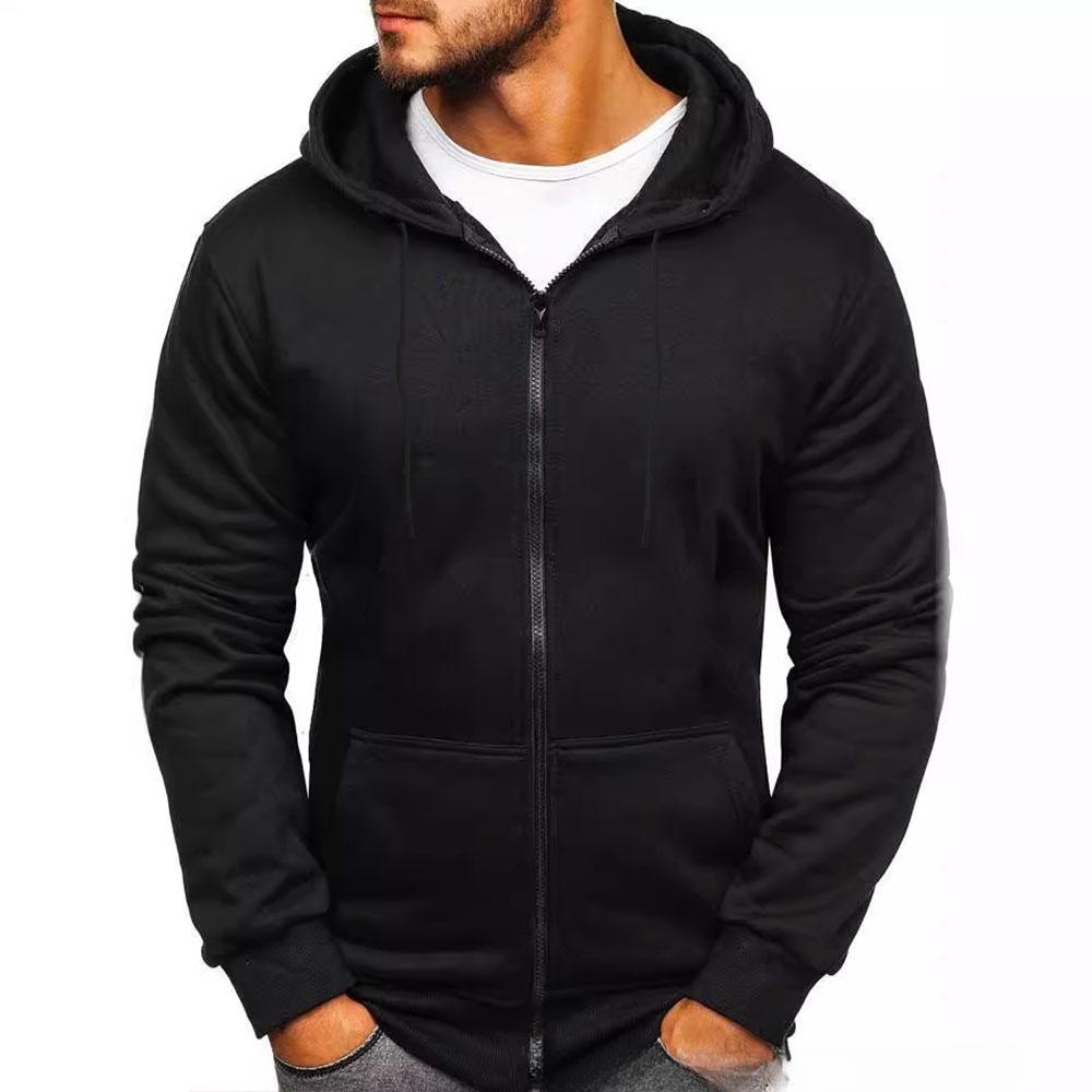 Men's Hoodie Solid Color Basic Hooded Jacket Cardigan Sweatshirt Spring Autumn Casual Men Streetwear Tracksuit Male