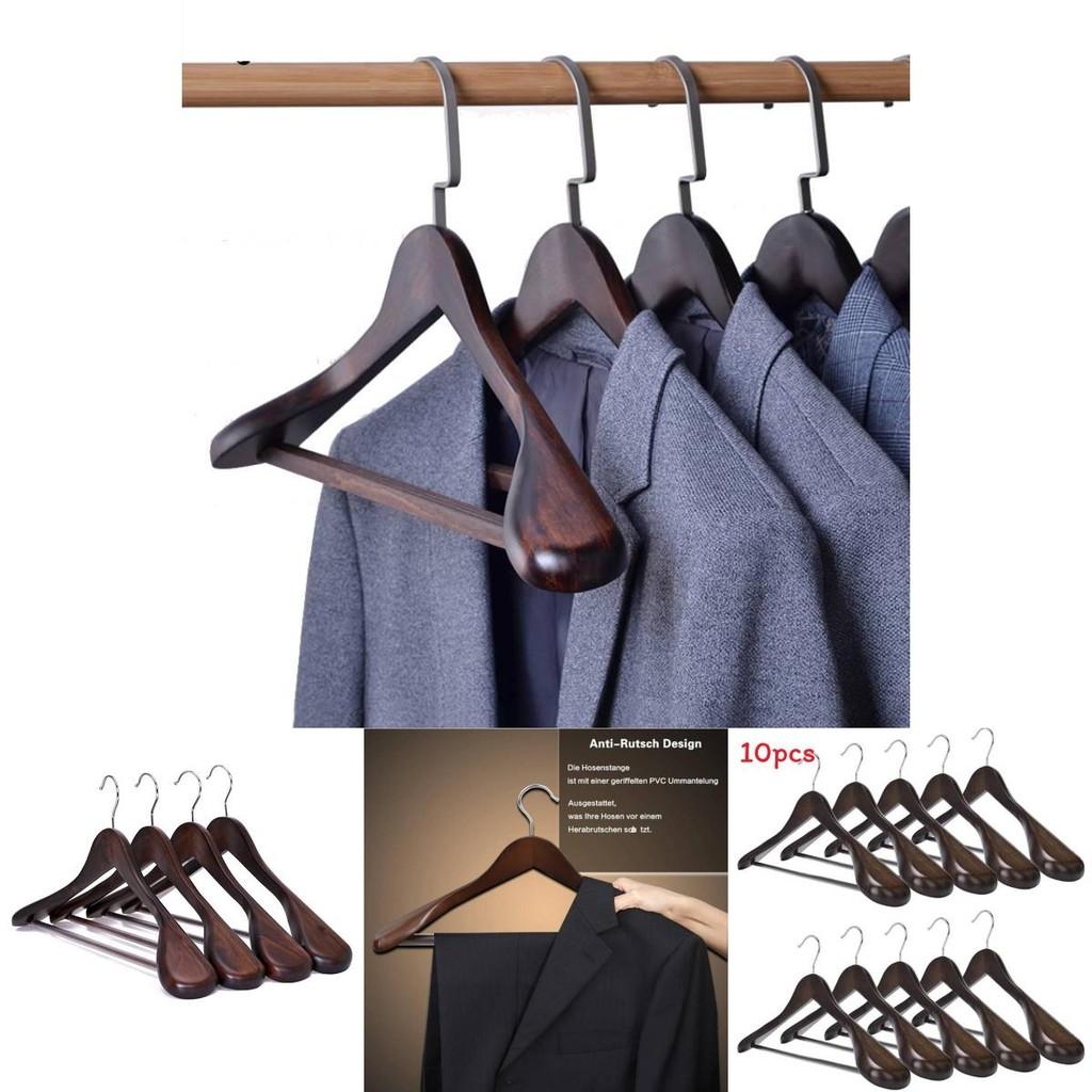 Wooden Clothes Hangers Set With Thickened Nonslip Design For Hotel And Closet Storage