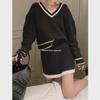 2025 Korean Chic Retro V-Neck Sweater & High-Waist Skirt Set for Women