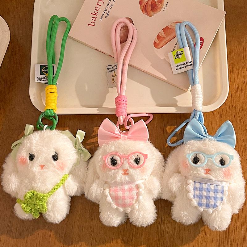 Korean Cute Lop-Eared Rabbit Plush Keychain - Heart Bag Charm & Girly Gift