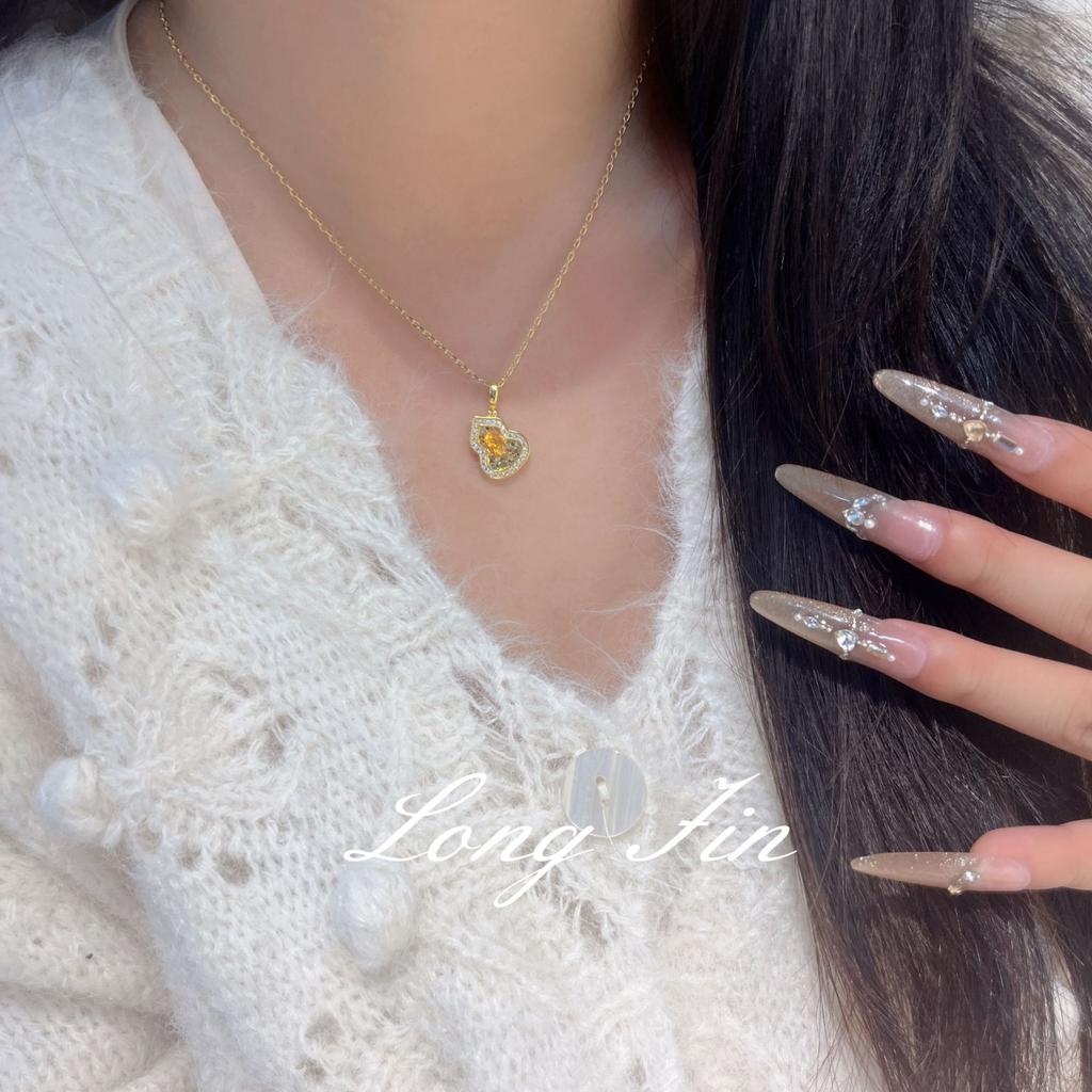 Stone Gourd Crushed Ice Ice Necklace Women'S Versatile Can Pull Light Luxury Niche Collarbone Chain Real Gold Electroplating