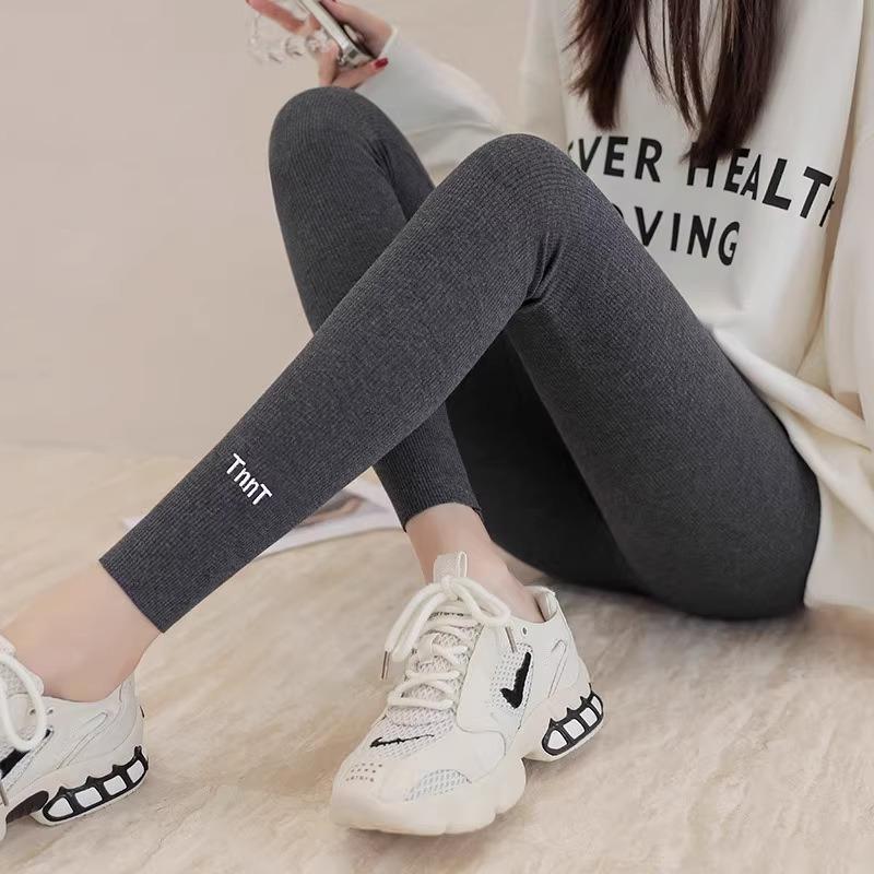 

Lamb wool thermal leggings women s autumn and winter vertical letter high elastic outer wear thin long johns average size [80-60kg]