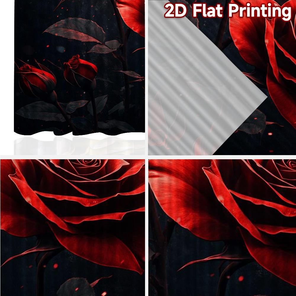 2D FLAT PRINTING 2pcs Curtains (Without Rod) Valentine's Day Red Roses Creative Chic Curtains Versatile Polyester Fabric