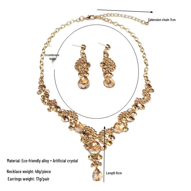 Elegant Crystal Gemstone Necklace & Earrings Set for Brides and Evening Dresses