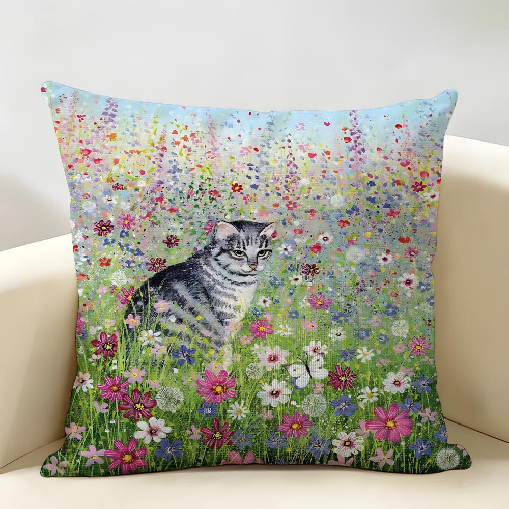 Retro Springtime Village Plants Cushion Cover Natural Linen Organic Fabric DoubleSided Printing Room Sofa Decor Pillow Case