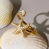 Exquisite Fish Tail Starfish Shell Finger Ring Jewelry Ocean Style Ring Cubic Zirconia Ring  Summer