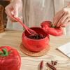 Sugar Bowl Tomato Ceramic Spice Jar Storage Jar with Spoon Kitchen Dining Table Seasoning Container Christmas Home Decorative