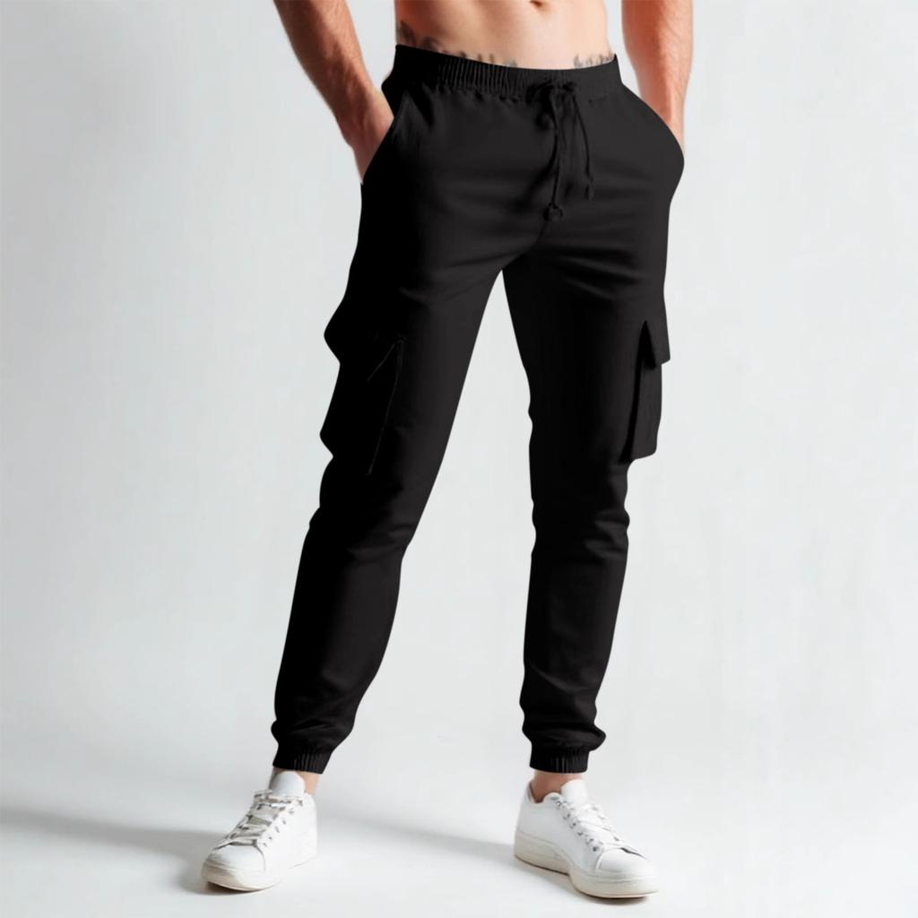 Men's Summer Drawstring Multi Pocket Casual Sports Cargo Trousers With Jogger Legs