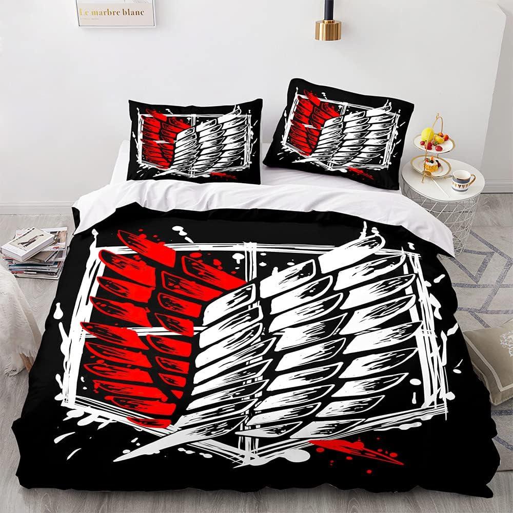 New Anime Attack on Titan Bedding Set For Boys, 3D Printed Duvet Covers and Pillowcases75*50cm, Kids Quilt Cover Bedclothes