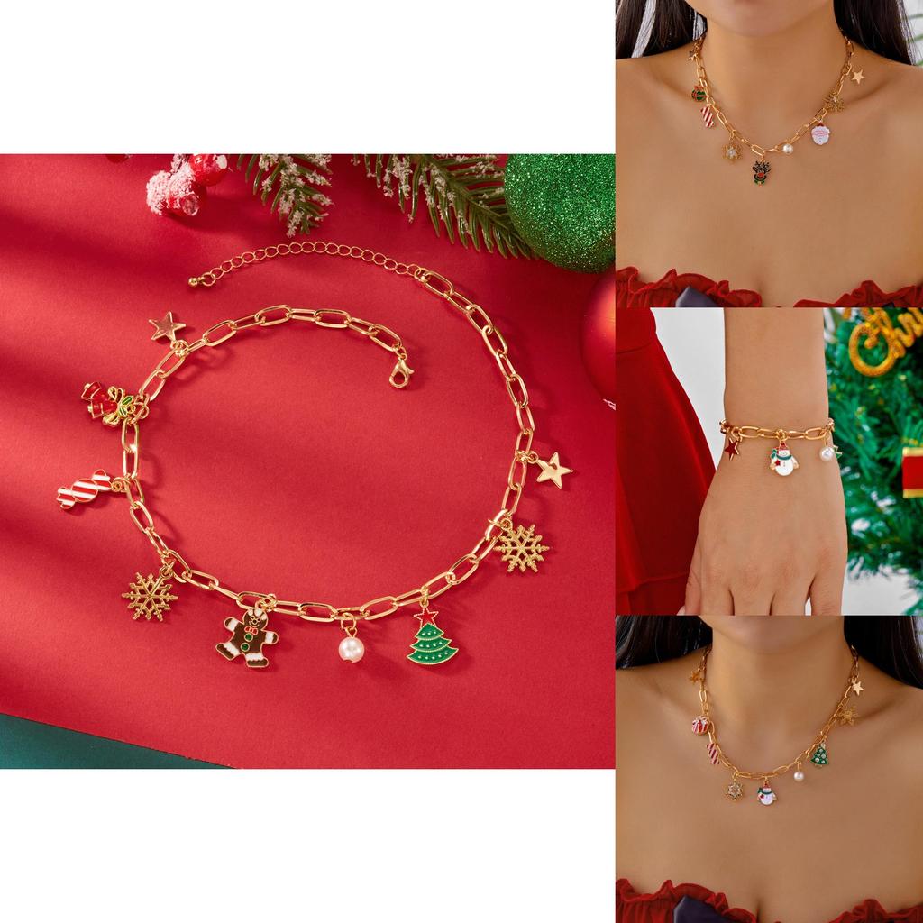 Snowflake Christmas Necklace And Earrings Set With Alloy Accents For Seasonal Gift