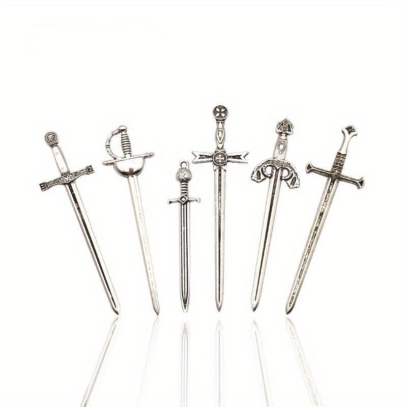 6PCS DIY Alloy Accessories Retro Tibetan Silver Sword and Sword 6 Styles Long Sword Accessories Cosplay Western Sword