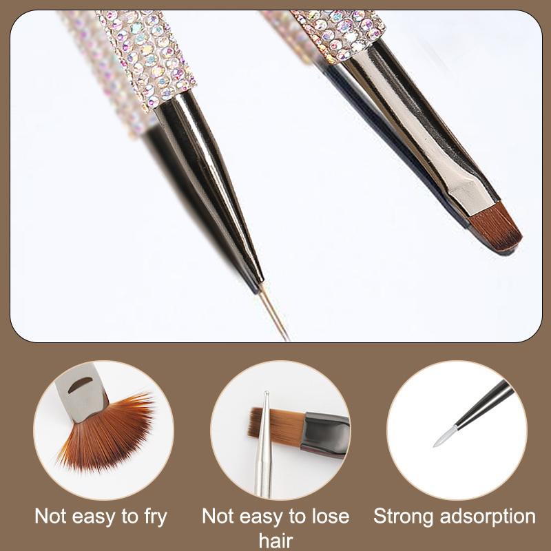 Dual-Ended Nail Brush With Diamond Nail Art Brushes Professional Gel Nail Polish Liner Flower Painting Drawing Manicure Tools
