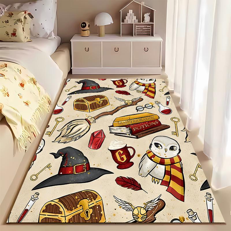 Magical Hogwarts Themed Carpet with Owl, Wand and Potions Suitable for use as an anti-slip game mat for living room and bedroom sofas