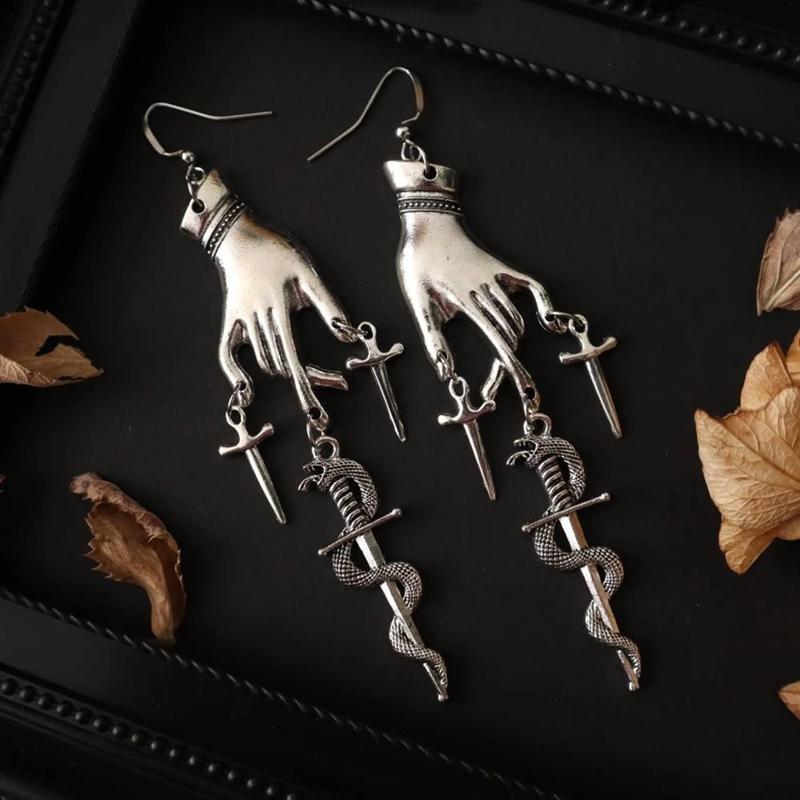 Gothic Hand Sword Snake Dangle Earrings, Snake Sword Dangle Earrings, Gothic, Vikings, Witchy, Medieval, Viking, Boho