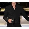 Mens Solid Color Stand Collar Long Sleeve New Chinese Style Casual Shirt