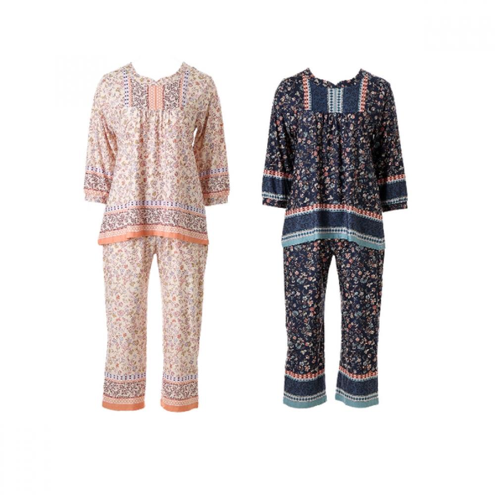 Venus Soft Comfortable Polyester Flower Border Home Wear Set[vevps117w] navy/85/85