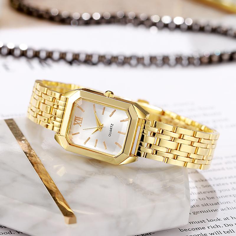 New Women's Vintage Fashion Trend Simple Luxury Leisure Square Dial Steel Strap  Noble Wristwatch