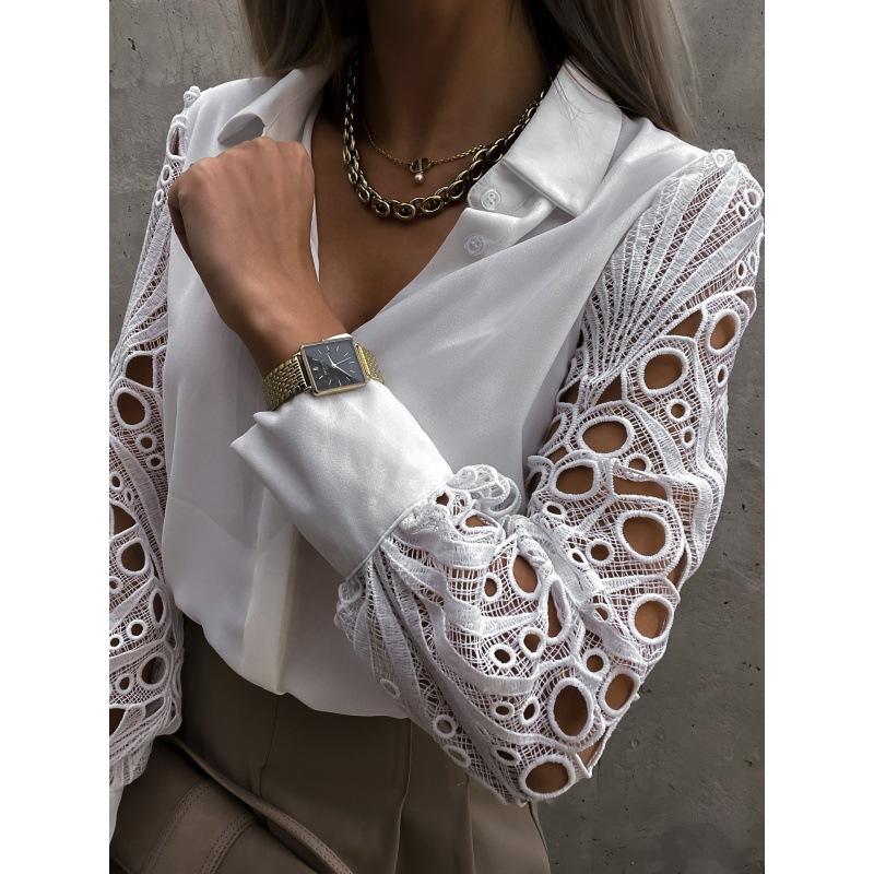 Spring and Summer New Hot Sale Women's Lace Patchwork Shirt Blouse