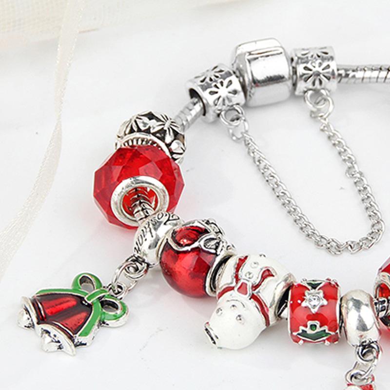 Antique Silver Christmas Bell Ornament Bracelet with DIY Glass Beads